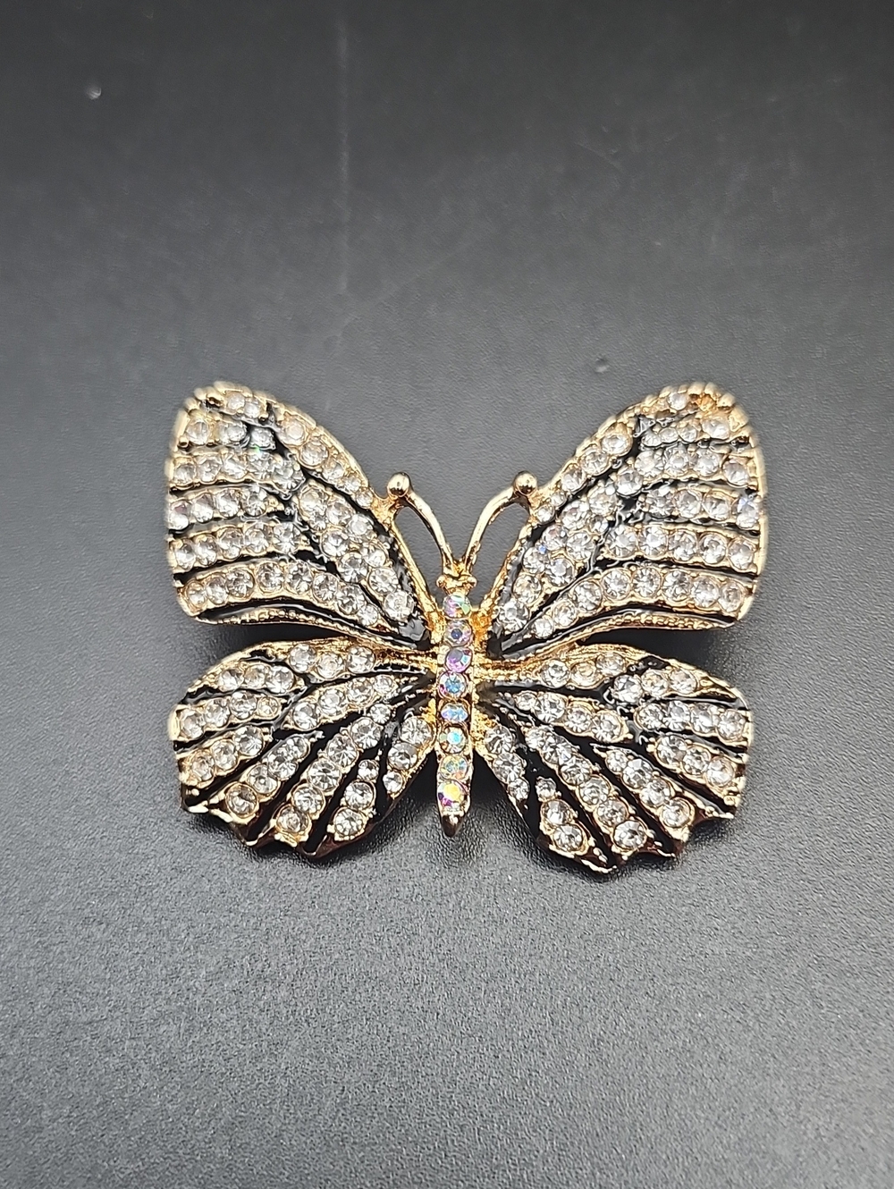 Gold ToneButterfly Brooch with Clear Crystals